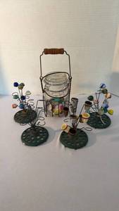 lot 1258 image: Glass Canning Jar with Wire Carrier and Marble Collection with Display Stands
