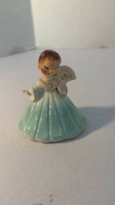 lot 1270 image: Josef Originals secret pal girl with fan aqua 3 inch tall figurine