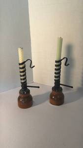 lot 1298 image: Courting candle holders with beehive candles