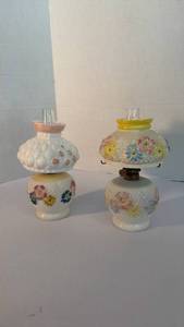 lot 1311 image: Antique Consolidated Glass miniature oil lamps, specifically in the Cosmos pattern  circa 1890