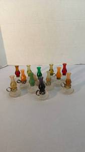 lot 1317 image: Miniature oil lamp shape perfume bottles clear