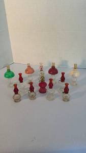 lot 1318 image: Miniature oil lamp shape perfume bottles