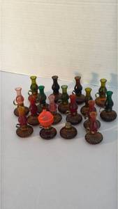 lot 1319 image: Miniature oil lamp shape perfume bottles brown