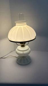 lot 1320 image: Vintage milk glass white melon ribbed hurricane lamp
