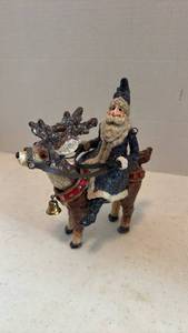 lot 1625 image: Santa Claus and bobblehead Reindeer Christmas Figurine with Bell 7 inches tall