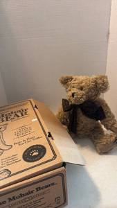 lot 1642 image: Boyds Collection Mohair Bear with Plaid Ribbon
