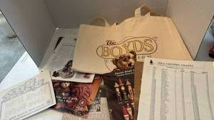 lot 1660 image: Boyds Collection Canvas Tote Bag with Bear Design, magazines and more