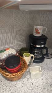 lot 1704 image: Mr Coffee 5 cup coffee pot with mugs, filters, coffee and more