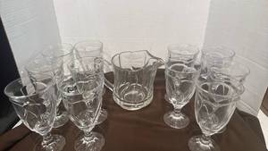 lot 1710 image: Clear Glass Pitcher and Goblet Set