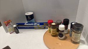 lot 1731 image: Various spices, foil and lazy Susan