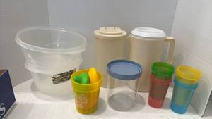 lot 1741 image: Plastic Kitchen Containers, pitcher, sippy cups and more