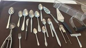 lot 1756 image: Various silverware, utensils and refrigerator organizer