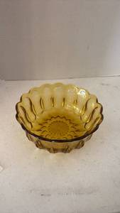 lot 1771 image: Amber Glass Scalloped Serving Bowl with Star Pattern