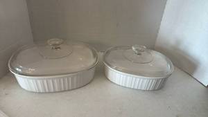 lot 1772 image: Corning Ware White Casserole Dishes with Glass Lids Set