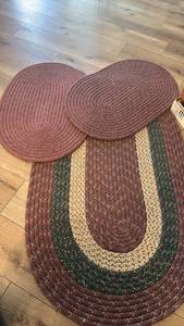 lot 1774 image: Oval Braided Area Rug with Multi-Color Stripes 50x30 and 2 Red braided rug