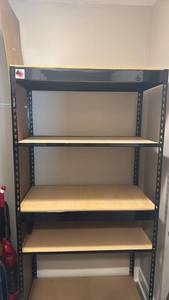 lot 1780 image: Gorilla shelves Heavy Duty Steel Storage Shelving Unit with Wood Shelves and peg board on side 72x36x18.5 peg board makes it 88 inches tall
