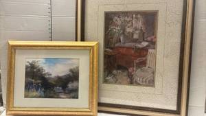 lot 1915 image: Two wall art pieces - one is 26 x 31 and the other is 18 x 22 Smaller one is signed and has documentation- see pictures