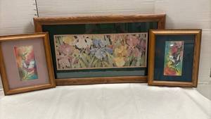 lot 1916 image: Three pieces of wall art.  Small ones are 10 x 12 each and the larger one is 15 x 26 12