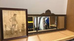 lot 1919 image: A Hendrickson bath print 16 x 12 12, and a mirror 16 x 35