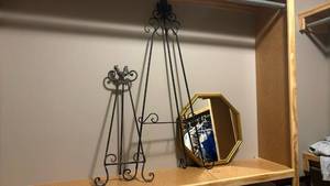 lot 1922 image: Two metal easels - tall one is 40 inches tall and a mirror