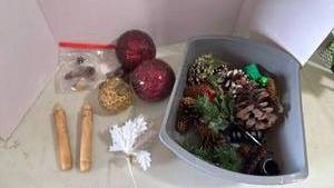 lot 2110 image: Holiday balls, ornament and greenery