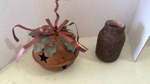 lot 2121 image: Metal jingle ball and textured jar
