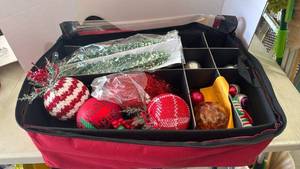 lot 2126 image: Trees and ornaments with ornament storage bag