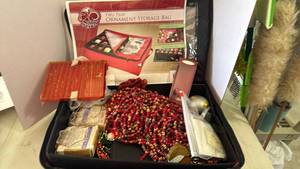lot 2127 image: Ornaments, garland with ornament storage bag