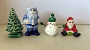 lot 2136 image: Christmas Ceramic Figurine Set Santa Snowman Tree