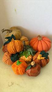 lot 2145 image: Fabric Pumpkin Fall Harvest Decoration Set