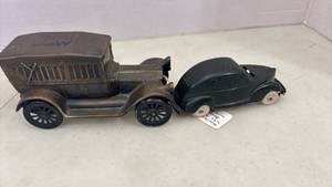 lot 2170 image: Cast Iron Toy Vehicles - Classic Model Car and Delivery Truck