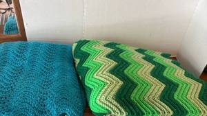lot 1961 image: Handmade Crochet Afghan Blankets