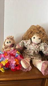 lot 1962 image: Handmade Cloth Dolls with Floral Dress and more