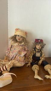 lot 1965 image: Dolls with Curly Hair and Period Clothing