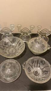 lot 1982 image: Glass bowls, candleholders and more by Jeannette, Iris & Herringbone design