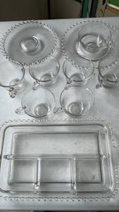 lot 1993 image: Candlewick tea cups, saucers, relish tray and more