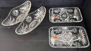 lot 2020 image: Cut Crystal Glass Serving Dishes and Trays Set