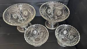 lot 2024 image: Crystal Cut Glass Compote Bowl Set with Star Pattern Largest is 6.5 x 9