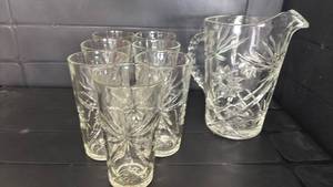 lot 2025 image: Crystal Glass Pitcher and Tumbler Set with Star Pattern