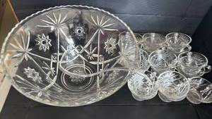lot 2036 image: Crystal Cut Glass Punch Bowl Set with 17 Matching Cups