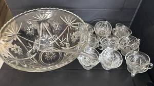 lot 2038 image: Crystal Cut Glass Punch Bowl Set with 18 Matching Cups