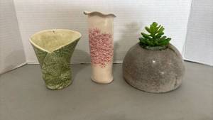 lot 2045 image: Decorative Ceramic Vases and Planter with Faux Succulent