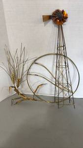 lot 2049 image: Brass Metal Windmill and Wheat Sculpture