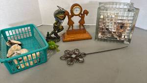 lot 2053 image: Mixed Home Decor and Collectibles includes Wooden Folk Art Clock and more