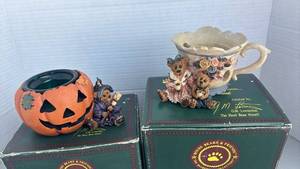lot 2179 image: Boyds Bears & Friends Halloween Edition Pumpkin Candle Holder and Teacup Set