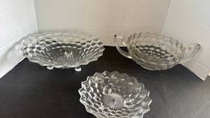 lot 2307 image: Fostoria American glass handled trophy bowl and candy dishes