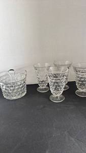 lot 2309 image: Fostoria American glass ice bucket with tongs and glasses