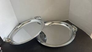 lot 2313 image: Milbern Creations Silver Plated Serving Trays with Decorative Handles