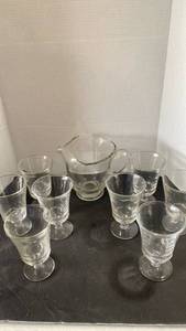 lot 2340 image: Fostoria Century Scroll pitcher and water glasses