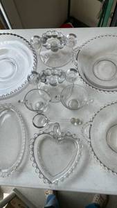 lot 2409 image: Candlewick glass dishes, candleholders, sugar & creamer and more